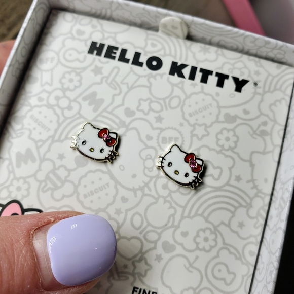 NWT Hello Kitty Fine Silver Plated Enamel Rhinestone Post Stud Earrings - Picture 6 of 14